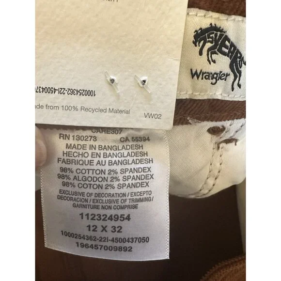 Wrangler Fierce Flare Corduroy Pants Brown High Rise Western Womens Sz 12 NEW - Picture 5 of 7